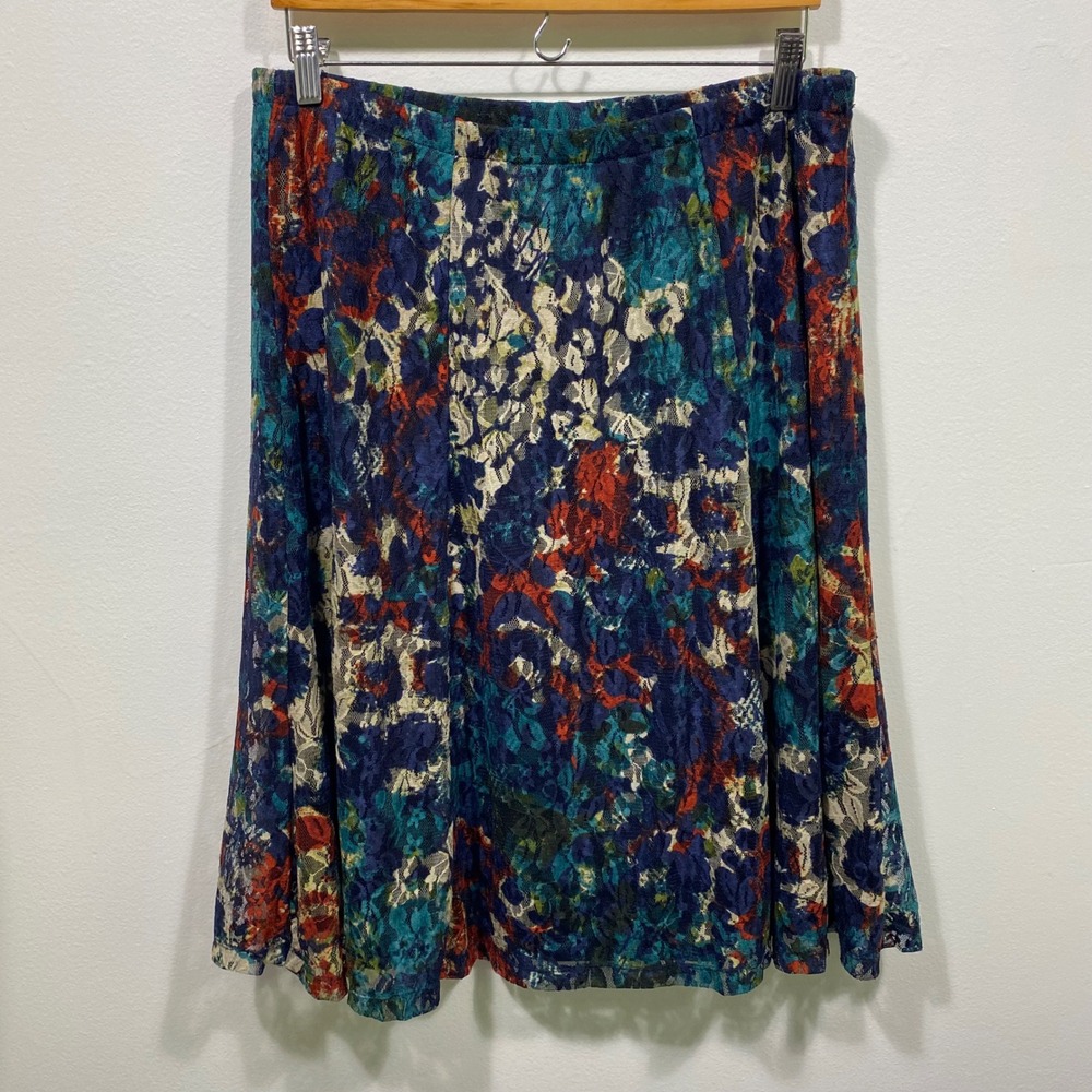 Christopher & Banks Floral Lace Skirt Midi A-Line Colorful Y2K Boho Sz Large
